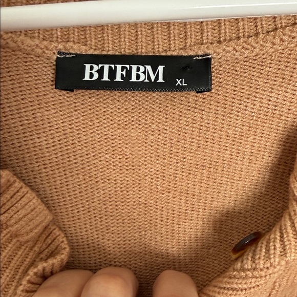 Women's Tan Ruffle Button Sweater - Picture 2 of 4